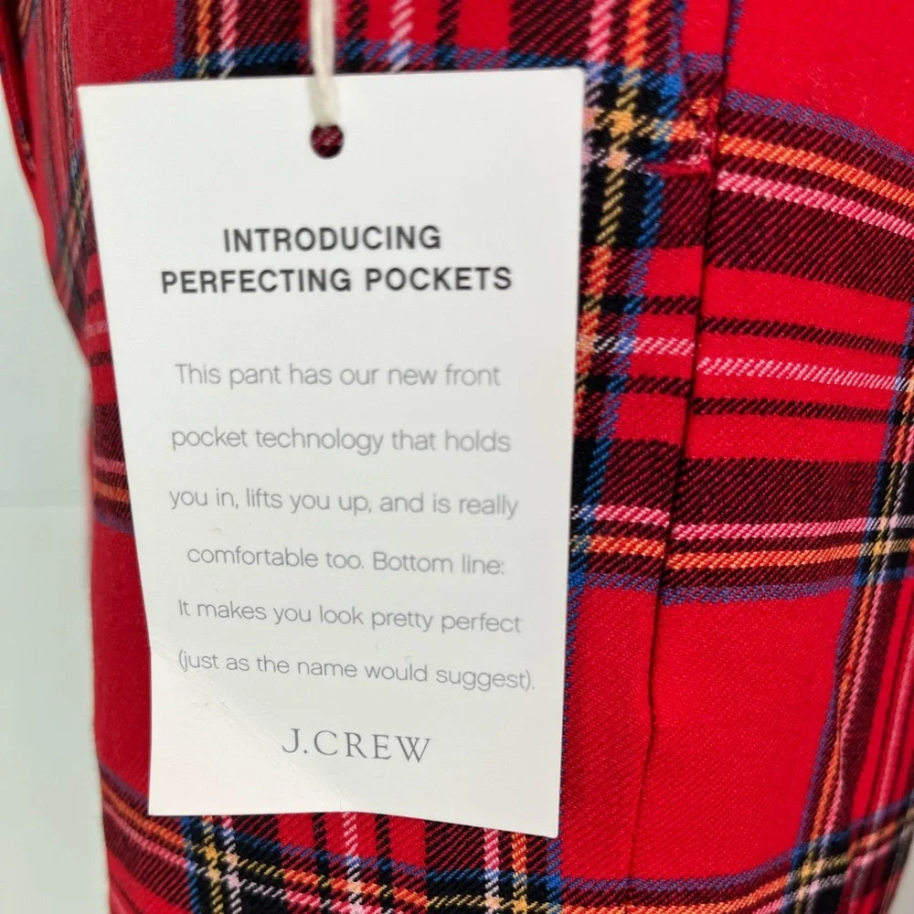 New J. Crew High Rise Cameron Red Plaid Wool Blend Stretch Straight Leg Pants